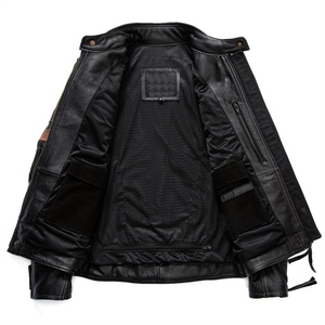 แจ็กเก็ตหนังสีดำคุณภาพสูงสำหรับผู้ชายใหม่แจ็กเก็ตหนังวัวแท้สำหรับรถจักรยานยนต์ฤดูใบไม้ร่วงฤดูใบไม้ร่วง - Product Image 4