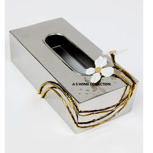 Boîte à mouchoirs en acier inoxydable brillant finition luxe style laiton branche attachée design élégant porte-serviettes - Product Image 1