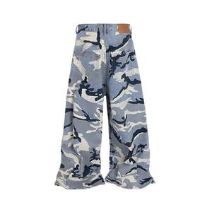 กางเกงยีนส์สีน้ำเงินลายพรางแฟชั่นขนาดใหญ่เสื้อผ้านกลายพรางสตรีทแวร์ลายพรางพร้อมกระเป๋าขากว้าง - Product Image 5