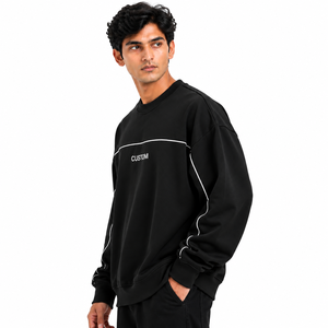 Sweat-shirt noir tendance avec logo personnalisé, pull en molleton gris coupe oversize, épaules tombantes, 100% coton 400g, crop, vente en gros, sweats à capuche USA - Product Image 3