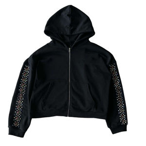 Sudadera con Capucha y Cremallera de Alta Calidad con Pedrería, Logotipo Personalizado, Algodón Grueso, Ropa Urbana para Hombre, Sudadera Corta con Cremallera Extra Grande - Product Image 1