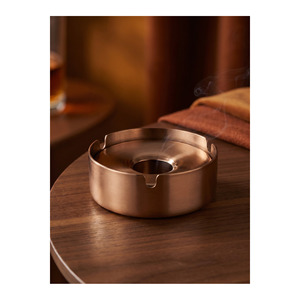 Minimally Designed Stainless Steel <b>Ashtray</b> with PVD Copper Coating Scotch Coated Lid 8 cm H 3 cm - Product Image 2