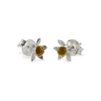 Anting-anting kancing Daffodil, anting bunga perak dan emas murni, anting-anting logam campuran, anting-anting cantik, perhiasan bunga buatan tangan