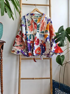 Blusa Bohemia Floral de encaje de algodón puro de alta calidad, blusa elegante de verano con cuello en V, gasa, estampado de bloque indio, ropa de día informal corta - Product Image 4