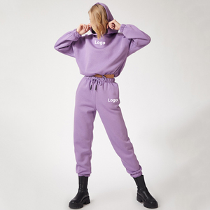 Venta al por mayor logotipo personalizado 2023 primavera señoras recortada Sudadera con capucha cordón Conjunto Polar mujer sudadera conjunto chándal con logotipo personalizado conjunto de 2 piezas - Product Image 6