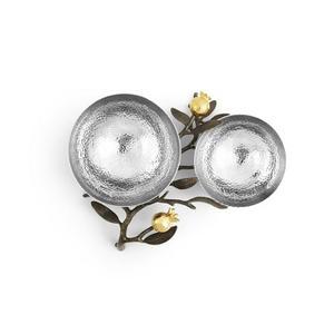 Cuenco de acero inoxidable pulido brillante elegante para servir frutas secas con fundición en relieve borde Floral estilo americano frutero moderno - Product Image 1