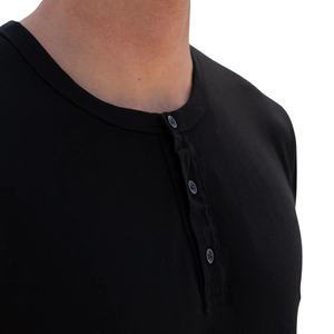 T-shirt Henley à manches courtes pour homme, noir, 100% coton biologique de luxe, ourlet incurvé, pré-rétréci, certifié GOTS, respirant, coupe premium - Product Image 5