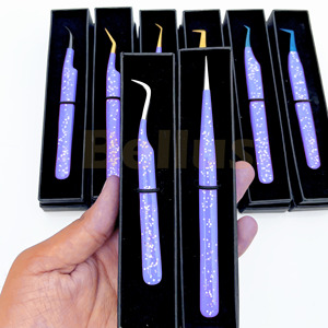 Pinzas de pestañas de precisión personalizables con puntas de fibra fina Aplicación de volumen Estilos puntiagudos curvos para uso de extensión de pestañas - Product Image 3