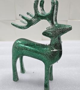 Venta al por mayor de fábrica, figurita de reno con purpurina verde, decoración navideña de lujo elegante con acabado liso, astas impresionantes - Product Image 2