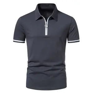 Polo de hombre con cremallera y diseño de rayas de alta calidad, diseño de logotipo personalizado, Polo de Golf transpirable en tamaño XL con decoración de botones - Product Image 4