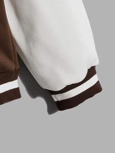 Chaqueta Universitaria para Hombre, Color Marrón Sólido, 100% Lana, Manga de Cuero, Cuello Alto, Botones, Chaquetas Varsity para Hombre, Venta al Por Mayor - Product Image 4