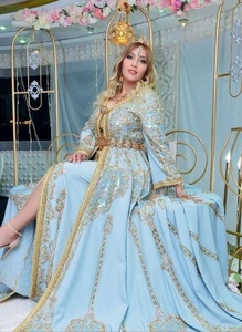 DISEÑADOR deslumbrante ZARI BORDADO EN CAFTAN AZUL CIELO CON VESTIDO DE VELO CON TRABAJO DE DABKA EMBELLECEDADO PARA FIESTA-DESGASTE Y Boda = 2024 - Product Image 2