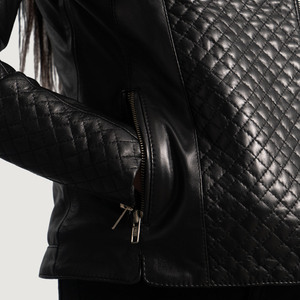 Chaqueta de Cuero Negra Ligera para Mujer al por Mayor, Elegante, Transpirable, con Diseño Frontal Único, Cremallera Lateral, Nueva Llegada, OEM - Product Image 4