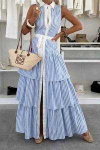 Robe midi à volants unie bleu et blanc naturel, sans manches, style chemise, moulante, formelle, de haute qualité, fabriquée en Chine, personnalisable, vente en gros - Product Image 5