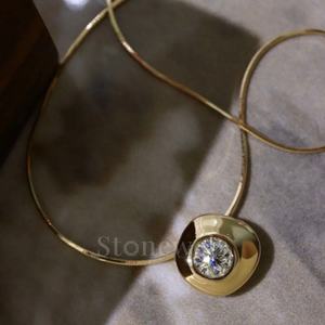 Diamond Bean Pendant Chain <b>Necklace</b> Yellow <b>Gold</b> <b>14K</b> Solid <b>Gold</b> Trendy Elegant Piece with Unique Bean-Shaped Pendant - Product Image 5