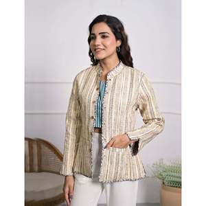 Silk Block Printed Reversible Winter Jacket with <b>Button</b> Decoration - Product Image 6