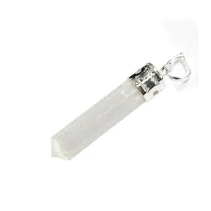 High Quality Natural Gemstone Stone Selenite Silver Pencil Pendant for Energy clearing Enhancing meditation and spirituality
