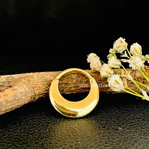 14K Solid Gold Crescent <b>Moon</b> Septum Clicker Piercing Fine Jewelry. - Product Image 1