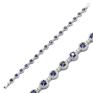 Sparkle Sapphire CZ forma redonda pulsera de tenis 925 Plata joyería fina hecha a mano turca al por mayor - Product Image 1