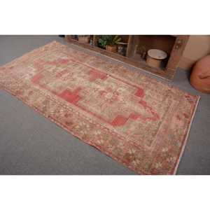 Tapis en Laine Turque Vintage 4 X 7,9ft Rouge et Beige Patchwork Design Armure Plate Support en Latex pour Décorations de Salon - Product Image 3
