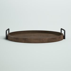 Plateau en bois de luxe de couleur noyer profond avec forme ronde élégante et poignées faciles à saisir, parfait pour divertir les invités - Product Image 2