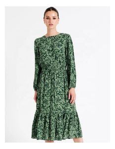 Robe d'été décontractée grande taille en viscose verte à imprimé floral, coupe trapèze, écologique, avec volants, taille élastique et poignets sexy, taille XL - Product Image 5