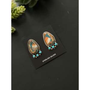 Navajo Handmade Multi-Stone & Turquoise Sterling Silver Drop <b>Earrings</b> with <b>Post</b> Dangle Cluster - Product Image 3