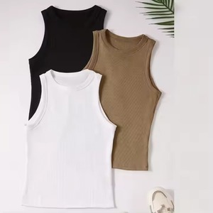 Logo Crop Top Mujer Básico Sin mangas Delgado Cuello alto Racerback White Tank Tops Spandex Fitted Cropped Tights Ribbed Crop Tank Top - Product Image 2