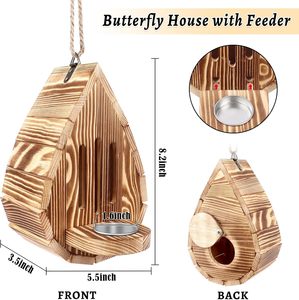 Natural Wooden <b>Butterfly</b> House & Feeder Handcrafted Hanging <b>Butterfly</b> Habitat <b>for</b> <b>Garden</b> with Built in Puddler Station Attracts - Product Image 3