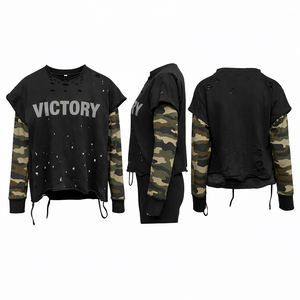 Custom Heavyweight Cotton Camo Oversized Boxy T-Shirt Vintage Distressed Double Layer <b>Long</b> <b>Sleeve</b> Streetwear Tee - Product Image 1