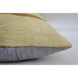 Luxury 16x24 Beige Kilim <b>Patchwork</b> Wool Pillow Woven Design with Vintage & Fluffy Floral Print Portable <b>Bedding</b> for Christmas - Product Image 4