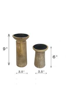 Wooden <b>Candle</b> Stand Tapered Design (in White Brushed Finish, <b>Set</b> of 2 with <b>Candles</b>)design features a hand-crafted wooden <b>candle</b> - Product Image 3