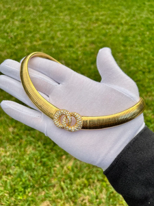 18K Solid Real Yellow Gold <b>Interlocking</b> Double Circle Choker Natural Diamond Women's Fashion Jewelry Gold Plated - Product Image 2