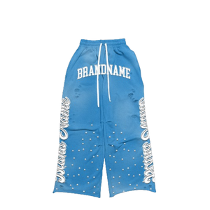 ชุดเซ็ตเสื้อฮู้ดดี้และกางเกงสเวตแพนท์สตรีทแวร์พิมพ์ลายตามสั่งสำหรับฤดูหนาว ตกแต่งด้วยคริสตัล  ชุดแทรคสูท กางเกงจ็อกเกอร์แบบดิสเทรส ทำสีเอซิดวอช - Product Image 4