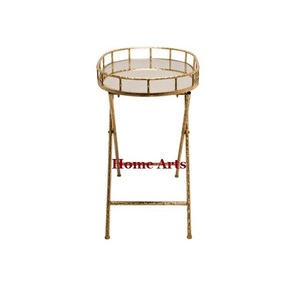 Plateau de service alimentaire de qualité supérieure, couleur or, design unique, en métal et verre, plateau à chocolats avec support, en gros - Product Image 1
