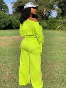 TOPSRANI Ensemble décontracté unisexe d'hiver imprimé uni 2 pièces, sweat-shirt ample à manches longues, pantalon de survêtement à jambes larges, coupe-vent - Product Image 6