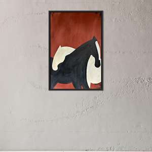 Impression d'art abstrait moderne avec couple de chevaux, décoration murale sur toile, encadrée en noir - Product Image 1