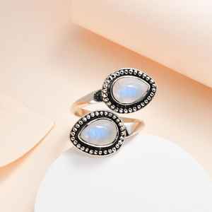 Luxury Moonstone 925 Sterling <b>Silver</b> Boho <b>Ring</b> For Women Art Deco Engagement <b>Ring</b> For Women Vintage Open Band <b>Statement</b> - Product Image 2