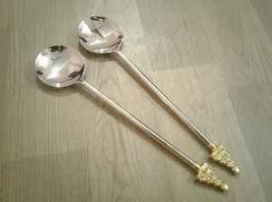 Juego de Servidores de Ensalada Decorativos Indios de Lujo, Hechos a Mano, de Acero Inoxidable y Resina, Aptos para Lavavajillas, Cubiertos para Fiestas, Acabado Pulido Brillante en Níquel - Product Image 5