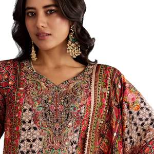 Multicolor Tabby seda impresa Kurta Palazzo traje con Dupatta mujeres al por mayor étnica OEM ropa fábrica a granel proveedor de moda - Product Image 2