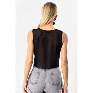 Top Corto de Tul sin Mangas para Mujer, Sexy, Casual, Ajustado, con Pedrería Brillante, Transpirable, Talla XL, Precio Económico - Product Image 5