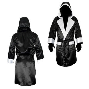 2024 2025 Bata de boxeo de longitud completa de color negro Batas con capucha-Cinturones negros Diseño personalizado Lucha libre-Bata DE BOXEO - Product Image 3