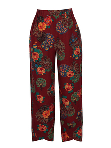 Pantalon en lin de coton à imprimé floral grande taille pour femme avec taille élastique pantalon ample à la cheville pour un usage décontracté en hiver - Product Image 5