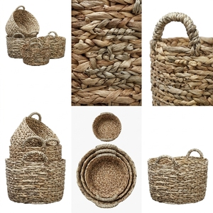 Juego de Cestas de Almacenamiento de Jacinto de Agua Tejidas a Mano Naturales con Asas, Macetas Redondas, Cestas de Lavandería, Decoración, Diseño de Arte Puro - Product Image 4
