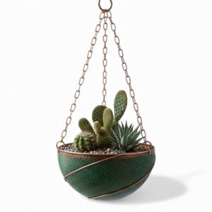 Ensemble de pots suspendus en céramique gris foncé pour une exposition moderne de plantes d'intérieur et une décoration contemporaine de la maison - Product Image 3