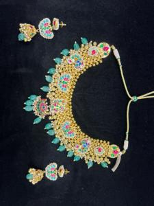 TISHYA DIAMOND Ethnic Gold Plated Copper Alloy Brilliant Cut Necklace Earrings <b>Set</b> Green <b>Beads</b> Imitation Pearl Flower Jewelry - Product Image 2