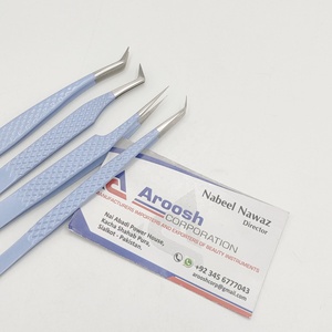 Pince à épiler d'extension de cils en acier inoxydable bleu bébé à 45 degrés avec logo personnalisé en gros pointue pour la beauté russe - Product Image 4