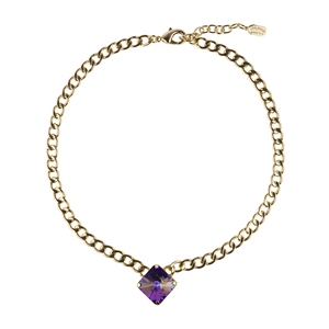 Collier en laiton de haute qualité pour femme, fabriqué en Italie, avec pierre carrée VIOLETTE - Product Image 1