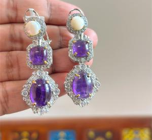 Magnifiques boucles d'oreilles pendantes en laiton plaqué argent de qualité supérieure, ornées de zircons, au look moderne et tendance, idéales pour les mariages et les soirées, pour femmes et jeunes filles. - Product Image 1