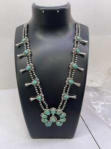 Nueva tendencia azul turquesa natural y collar de plata esterlina de Navajo, collar hecho a mano de Navajo de estilo vintage para mujer - Product Image 1